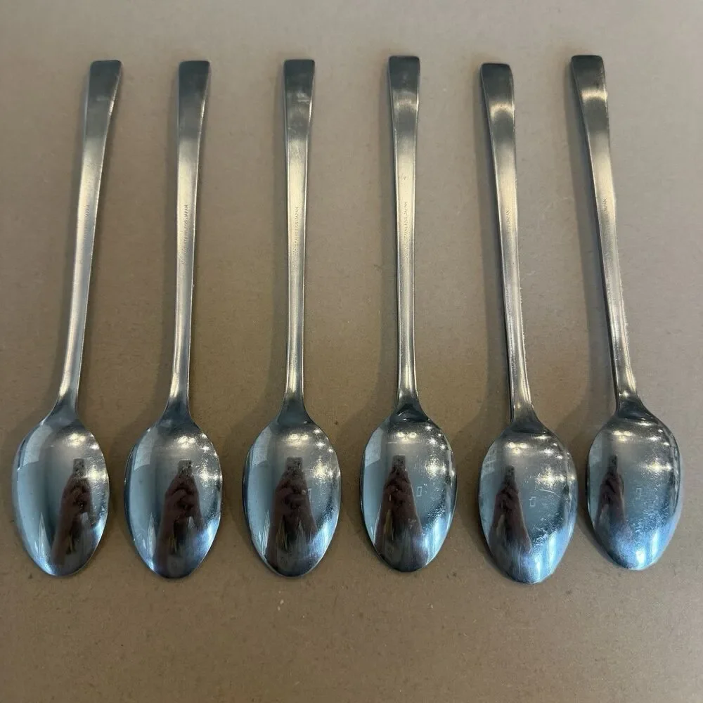 Doric‎ Japan MCM Stainless Lot Of 6 Long Tea Spoons Mid Century Modern Flatwear